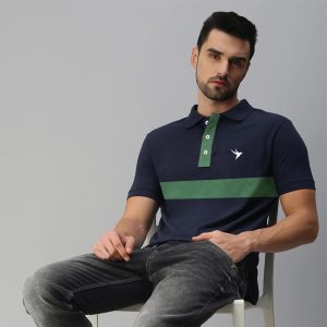 Mens-Polo-Shirt-Navy-With-Green-Panel