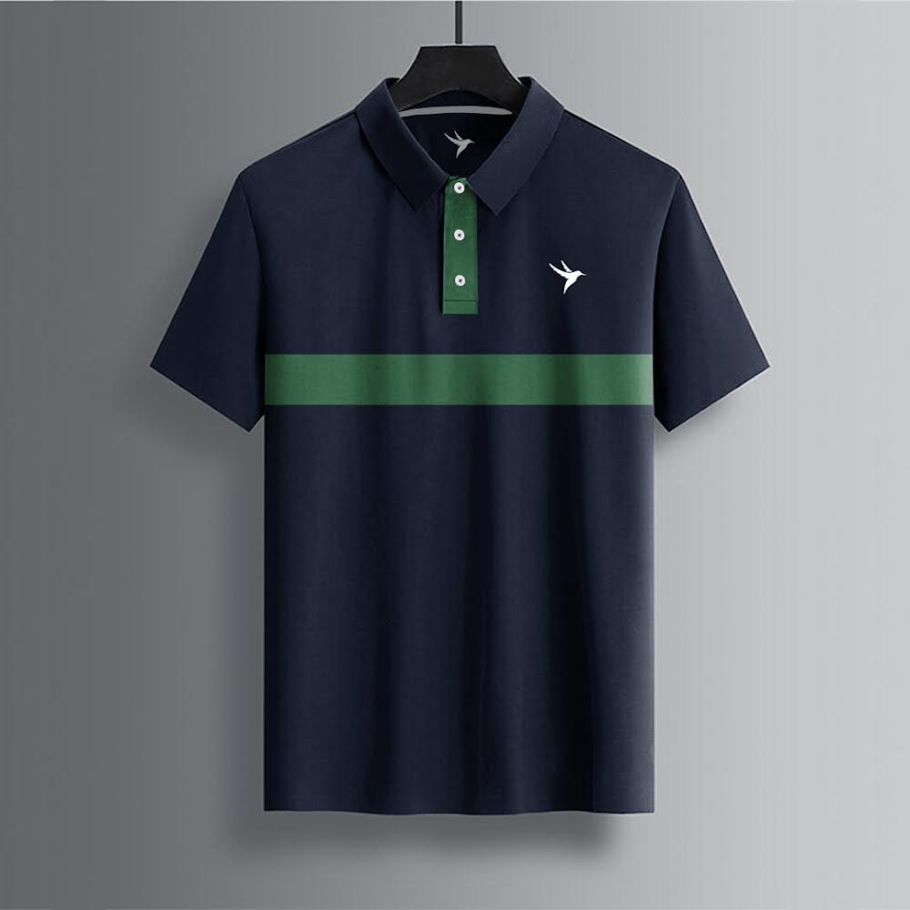 Mens-Polo-Shirt-Navy-With-Green-Panel