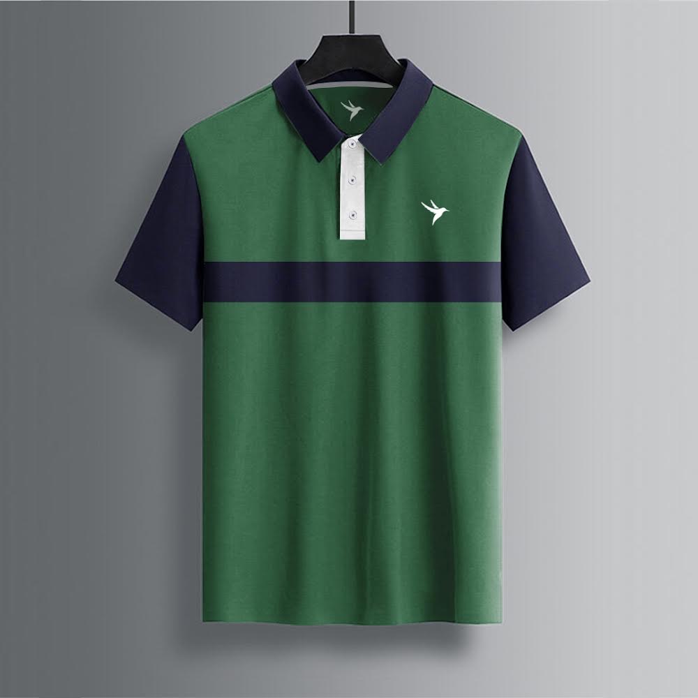 Mens-Polo-Shirt-Green-With-Navy-Panel