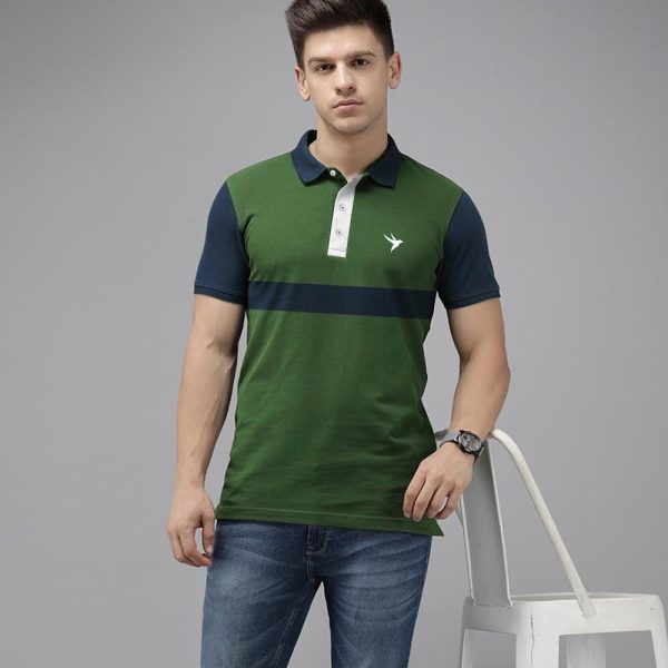 Mens-Polo-Shirt-Green-With-Navy-Panel